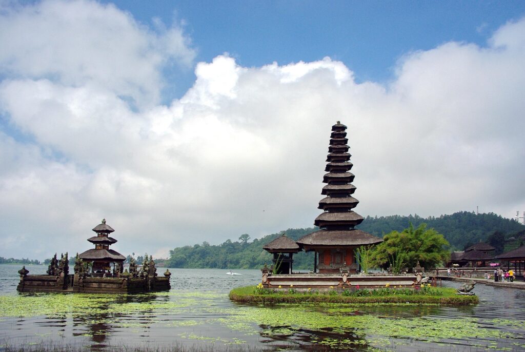 indonesia, bali, ulun danu, temple, nature, hinduism, lake bratan, bedugul, water, reflections, sacred, culture, travel, asia, landscape